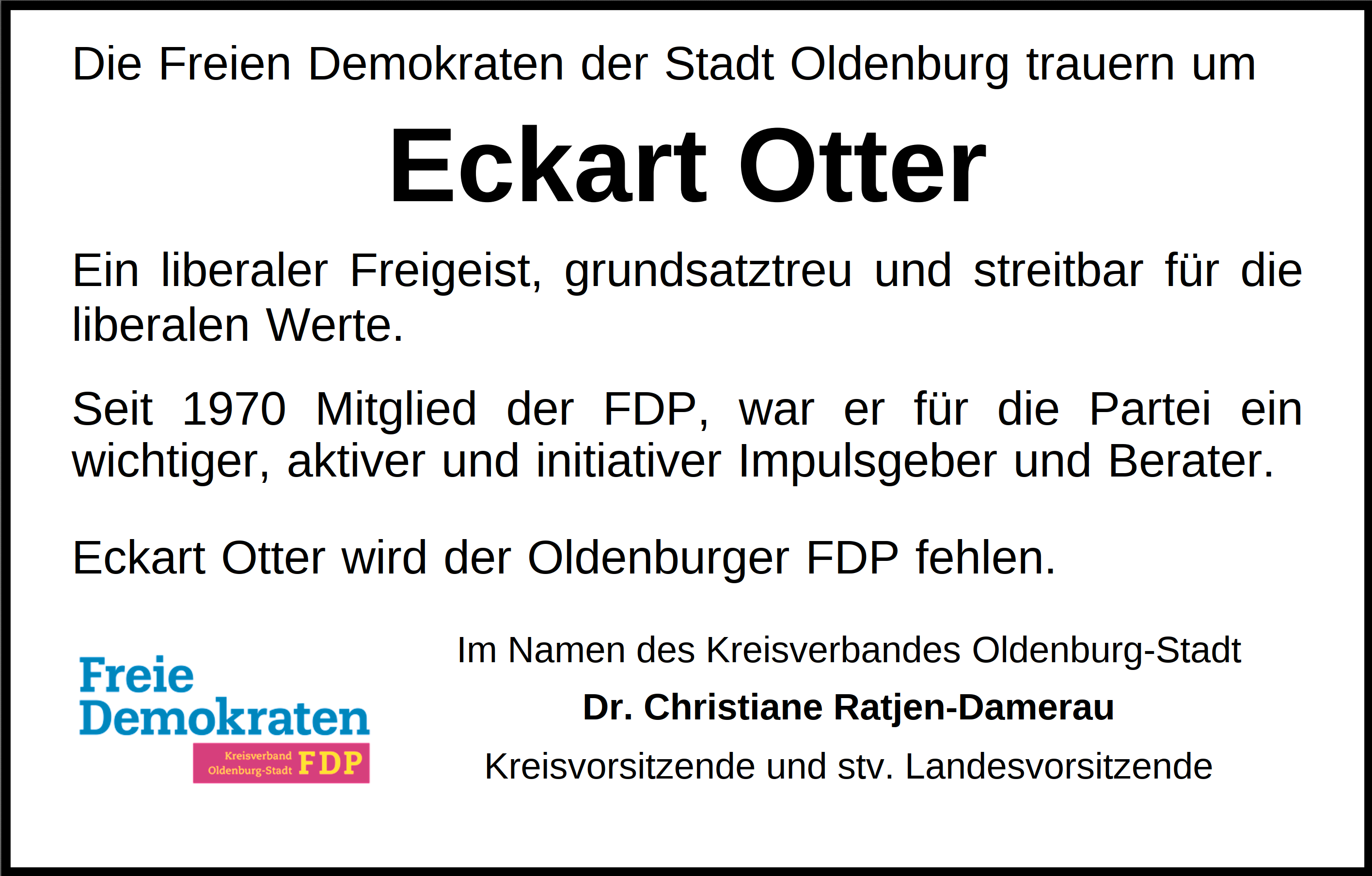 FDP Oldenburg trauert um Eckart Otter