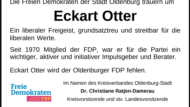 FDP Oldenburg trauert um Eckart Otter